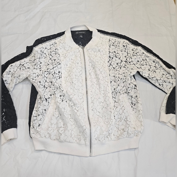 INC,Woman,Spring Casual Jacket,Black-White,Sz L,Cotton-Nylon, Elastic lace,Zip. - Picture 4 of 10